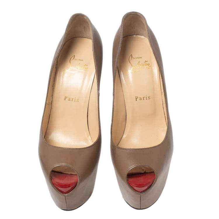 Pre Owned Christian Louboutin Beige Leather Highness Peep Toe Pumps Size 39.5 