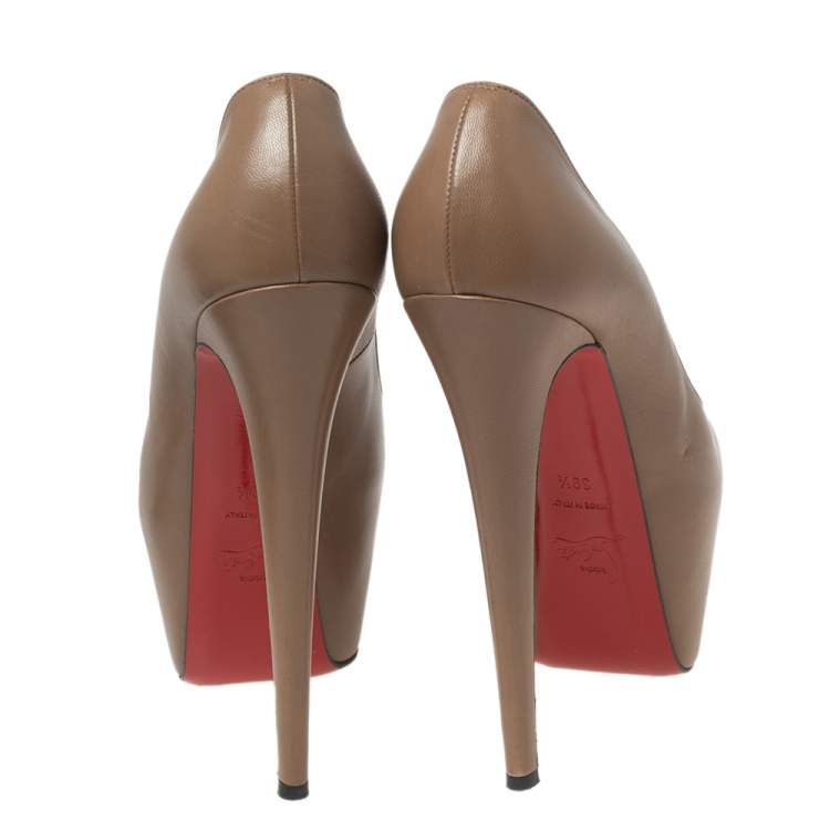 Pre Owned Christian Louboutin Beige Leather Highness Peep Toe Pumps Size 39.5 