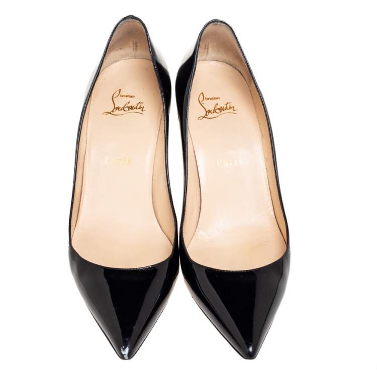 Pre Owned Christian Louboutin Black Patent Leather Decollete 554 Pumps Size 38.5