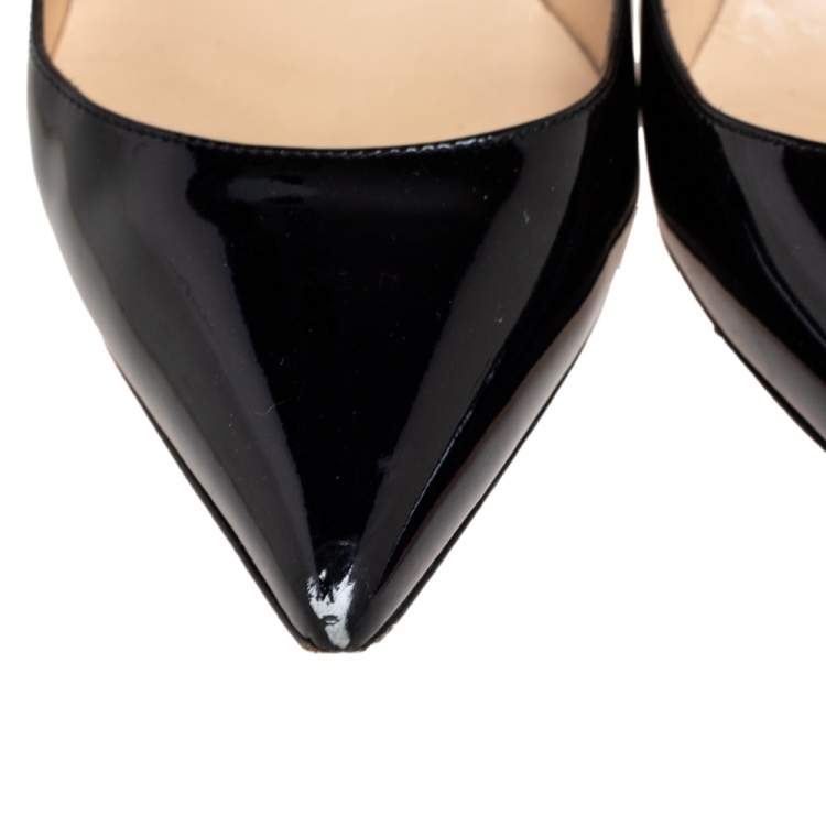 Pre Owned Christian Louboutin Black Patent Leather Decollete 554 Pumps Size 38.5