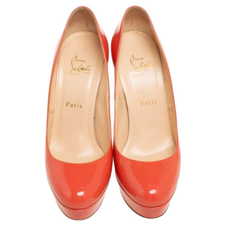 Pre Owned Christian Louboutin Coral Patent Leather Bianca Platform Pumps Size 39 