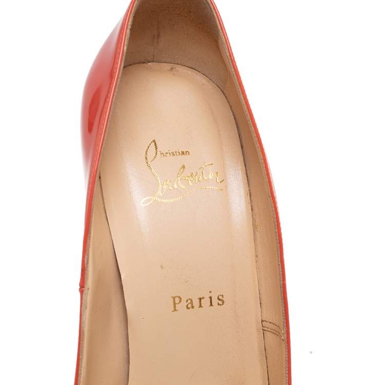 Pre Owned Christian Louboutin Coral Patent Leather Bianca Platform Pumps Size 39 