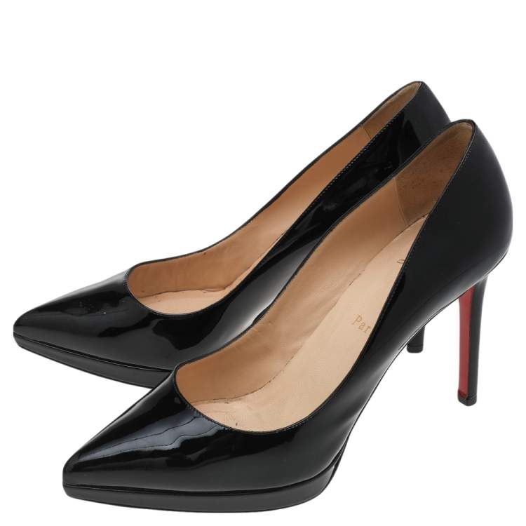 Pre Owned Christian Louboutin Black Patent Leather Pigalle Plato Pumps Size 39.5