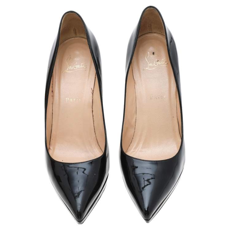 Pre Owned Christian Louboutin Black Patent Leather Pigalle Plato Pumps Size 39.5
