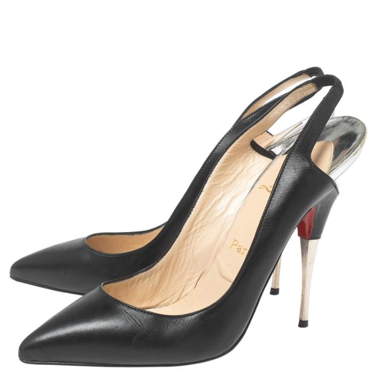 Pre Owned Christian Louboutin Black Leather Twistochat Slingback Pumps Size 39