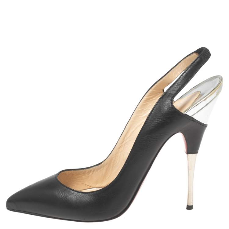 Pre Owned Christian Louboutin Black Leather Twistochat Slingback Pumps Size 39