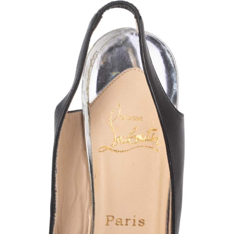 Pre Owned Christian Louboutin Black Leather Twistochat Slingback Pumps Size 39