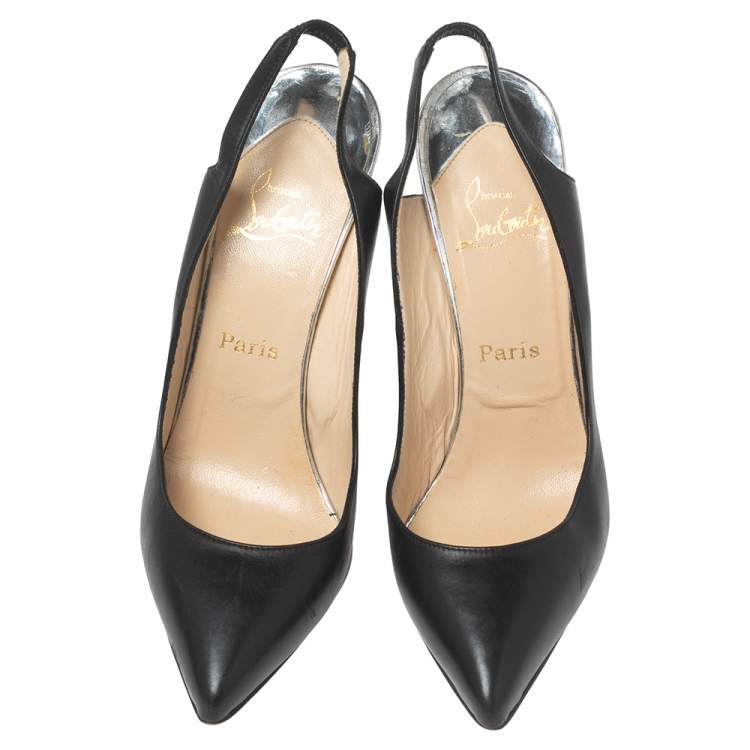 Pre Owned Christian Louboutin Black Leather Twistochat Slingback Pumps Size 39