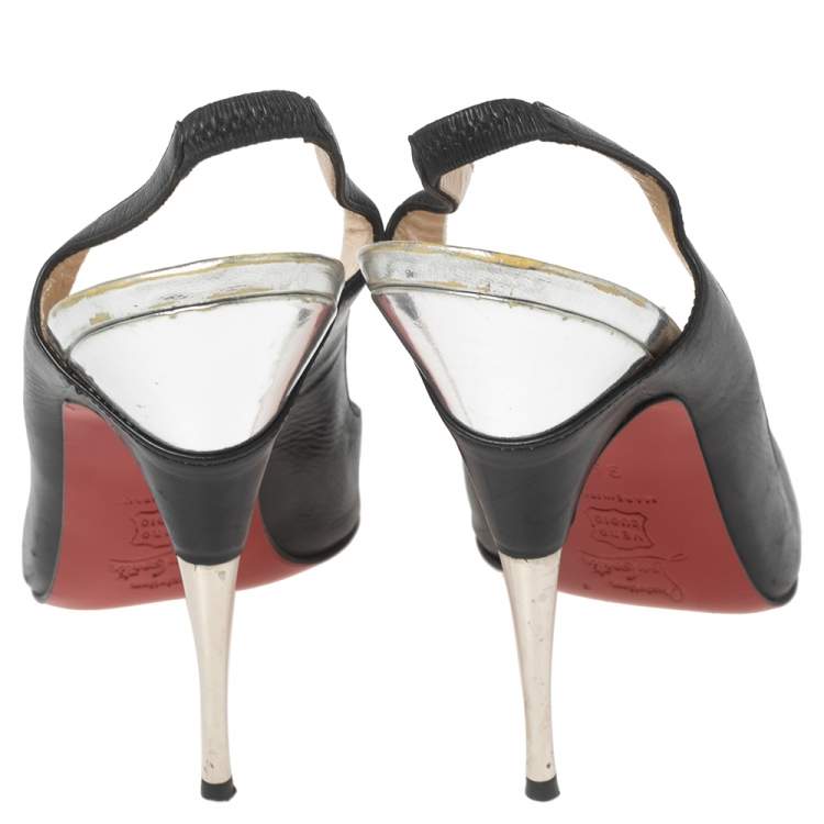 Pre Owned Christian Louboutin Black Leather Twistochat Slingback Pumps Size 39