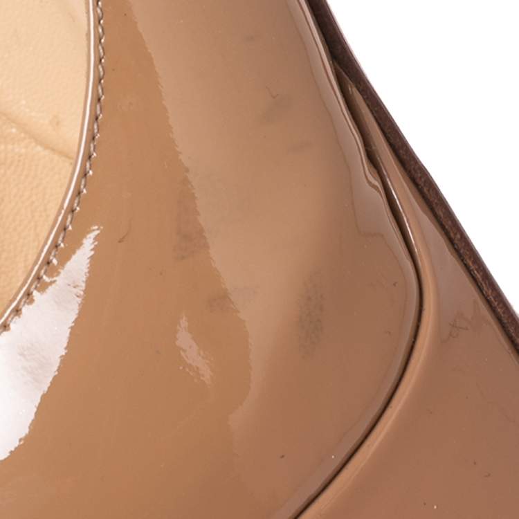 مملوكة مسبقًا Christian Louboutin Beige Patent Leather Lady Peep Toe Platform Pumps Size 35