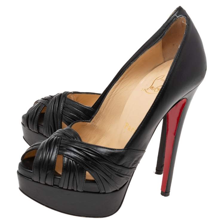 Pre Owned Christian Louboutin Black Leather Aborina Platform Pumps Size 35 