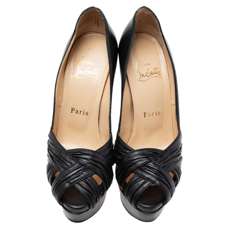 Pre Owned Christian Louboutin Black Leather Aborina Platform Pumps Size 35 