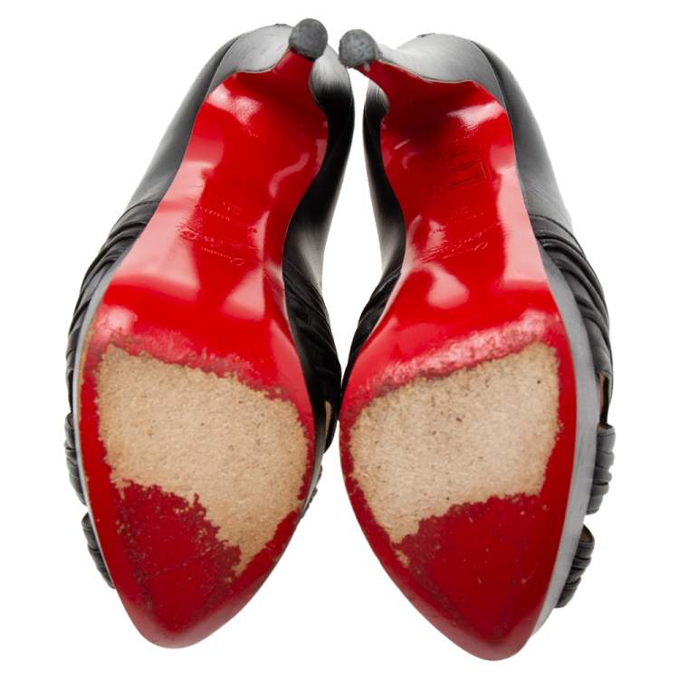 Pre Owned Christian Louboutin Black Leather Aborina Platform Pumps Size 35 