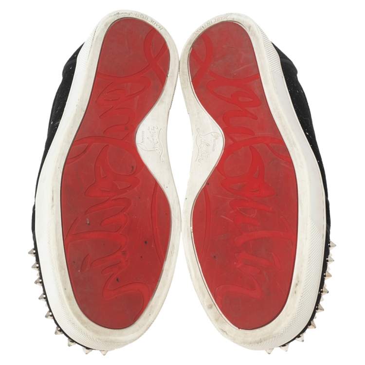 مملوكة مسبقًا Christian Louboutin Black Glitter Velvet Louis Junior Spikes Sneakers Size 38