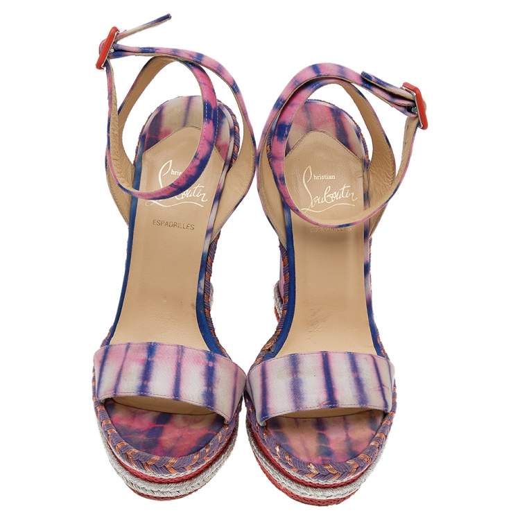 Pre Owned Christian Louboutin Multicolor Tie-Dye Fabric Duplice Platform Wedge Sandals Size 37