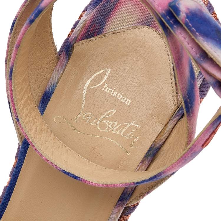 Pre Owned Christian Louboutin Multicolor Tie-Dye Fabric Duplice Platform Wedge Sandals Size 37