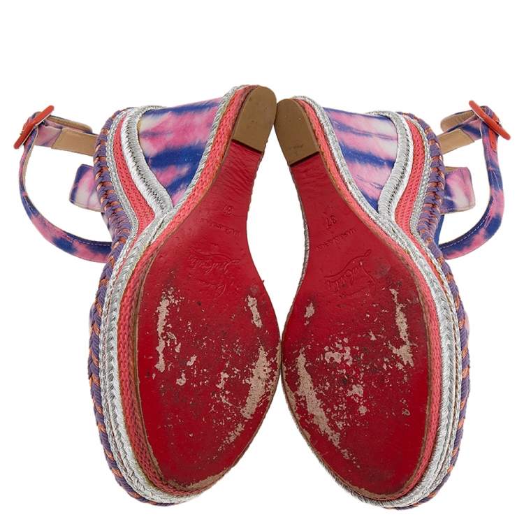 Pre Owned Christian Louboutin Multicolor Tie-Dye Fabric Duplice Platform Wedge Sandals Size 37
