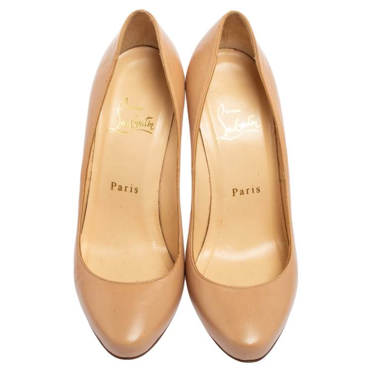 Pre Owned Christian Louboutin Beige Leather Elisa Pumps Size 37