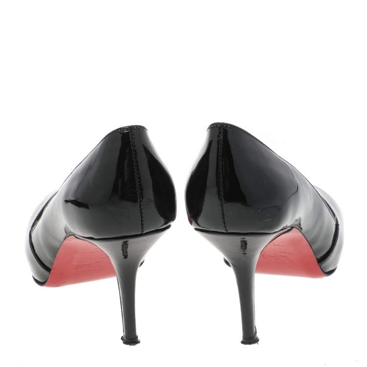 Pre Owned Christian Louboutin Black Patent Leather Shelley Peep Toe Pumps Size 37