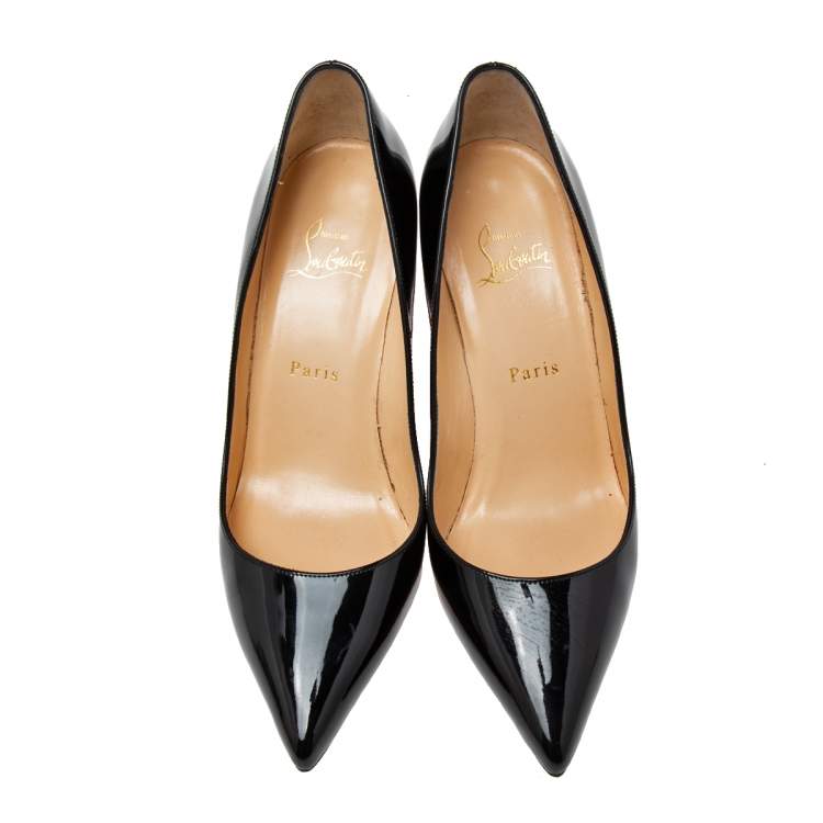 Pre Owned Christian Louboutin Black Patent Leather So Kate Pointed Toe Pumps Size 38.5