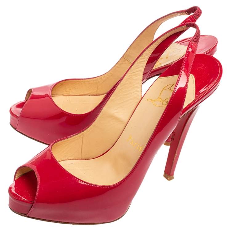 Pre Owned Christian Louboutin Dark Pink Patent Leather No Prive Pumps Size 37