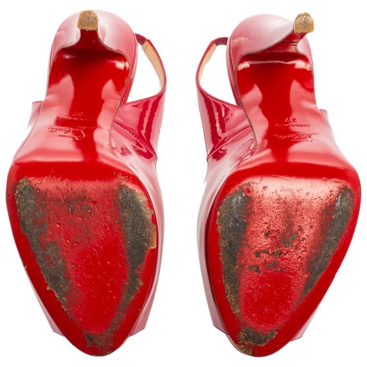 Pre Owned Christian Louboutin Dark Pink Patent Leather No Prive Pumps Size 37