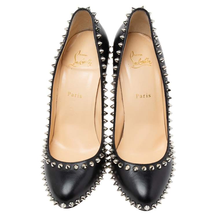 Pre Owned Christian Louboutin Black Leather Dorispiky Pumps Size 40