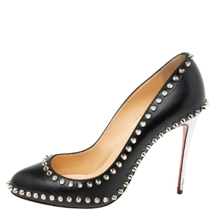 Pre Owned Christian Louboutin Black Leather Dorispiky Pumps Size 40
