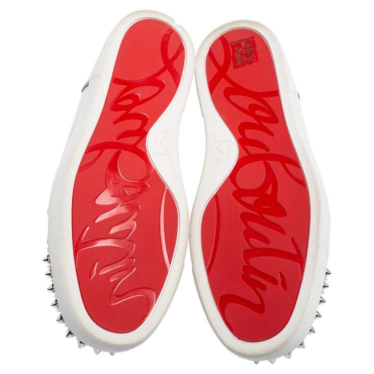Pre Owned Christian Louboutin Silver Leather Orlato Spikes Sneakers Size 38.5