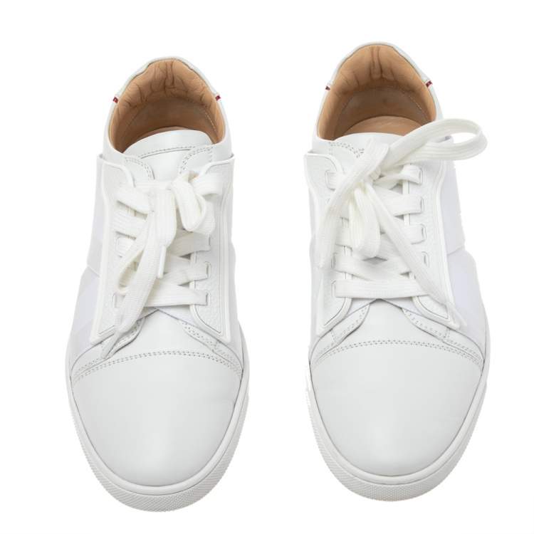 Pre Owned Christian Louboutin White Leather Lace Up Sneakers Size 38.5