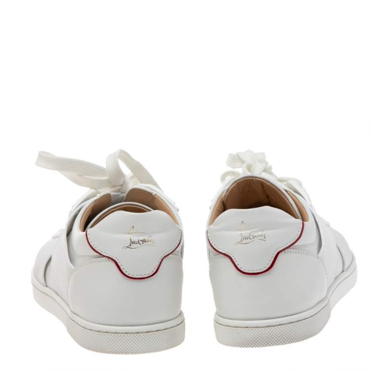 Pre Owned Christian Louboutin White Leather Lace Up Sneakers Size 38.5