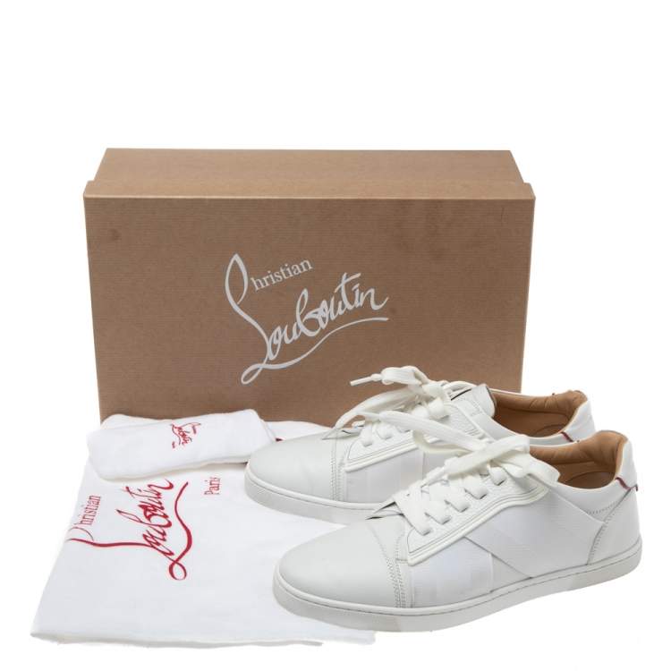 Pre Owned Christian Louboutin White Leather Lace Up Sneakers Size 38.5