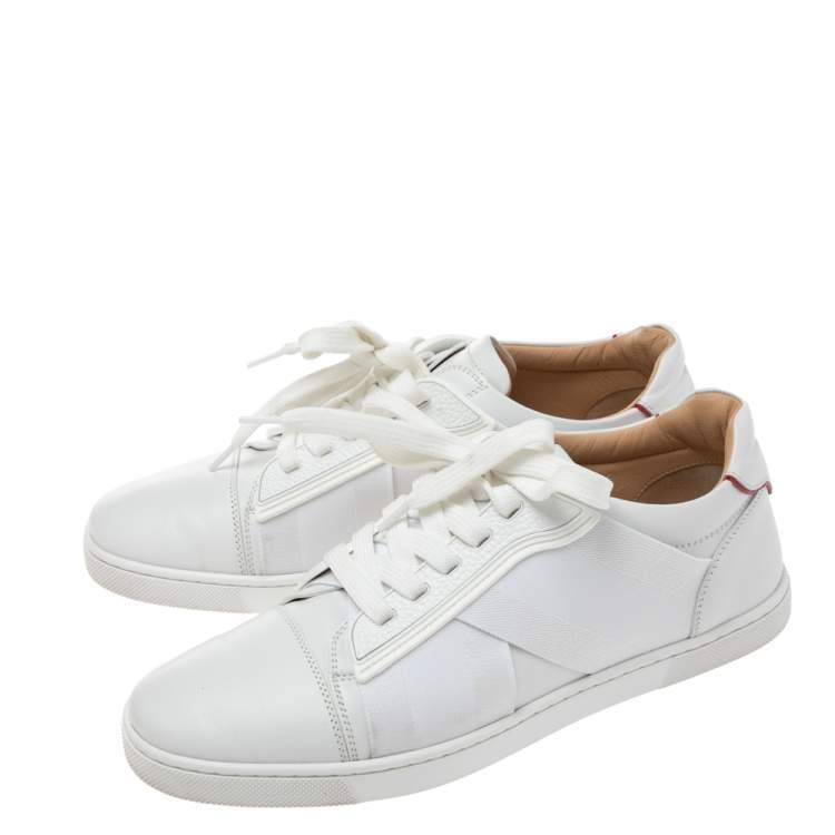 Pre Owned Christian Louboutin White Leather Lace Up Sneakers Size 38.5