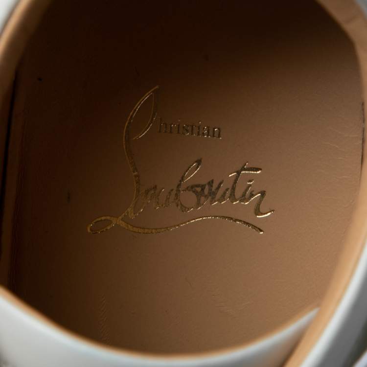 Pre Owned Christian Louboutin White Leather Lace Up Sneakers Size 38.5