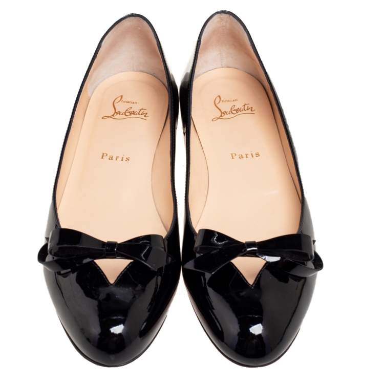 Pre Owned Christian Louboutin Black Patent Leather Vinodo Ballet Flats Size 40.5