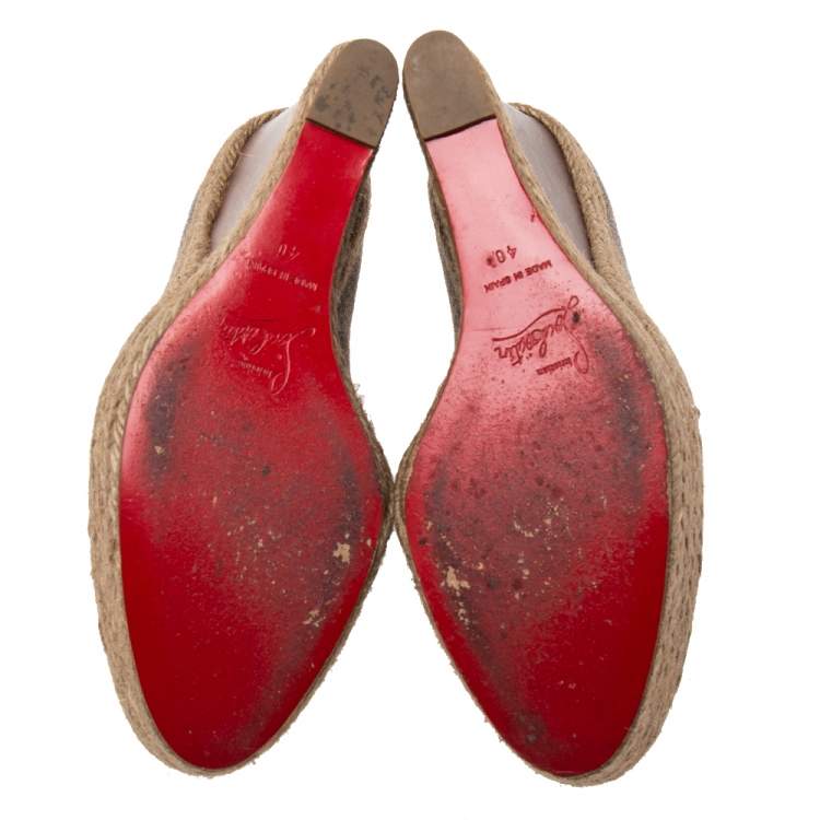 Pre Owned Christian Louboutin Grey Wool Deroba Espadrilles Wedge Sandals Size 40