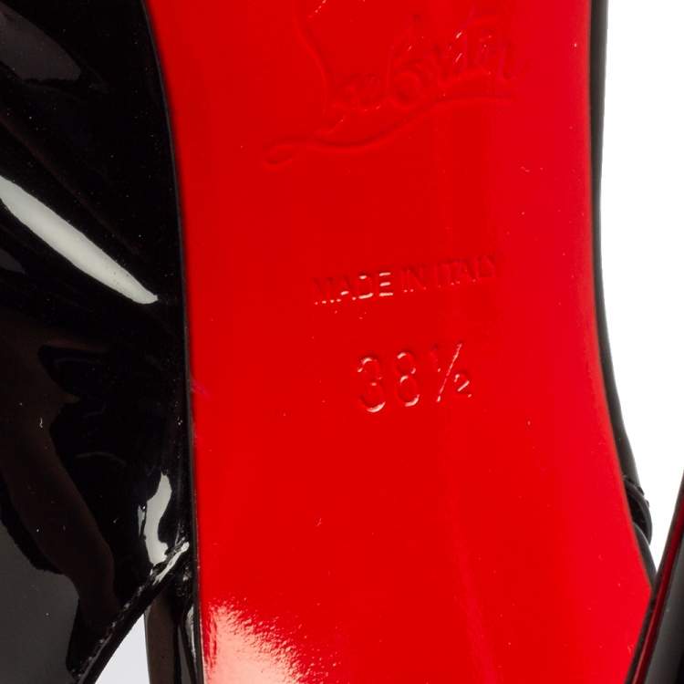 Pre Owned Christian Louboutin Black Patent Leather and PVC Brigadine Spike Slingback Pumps Size 38.5