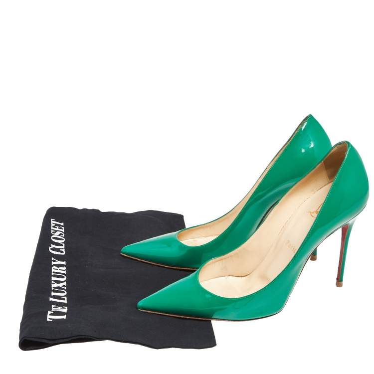 Pre Owned Christian Louboutin Green Patent Leather Kate Pumps Size 40