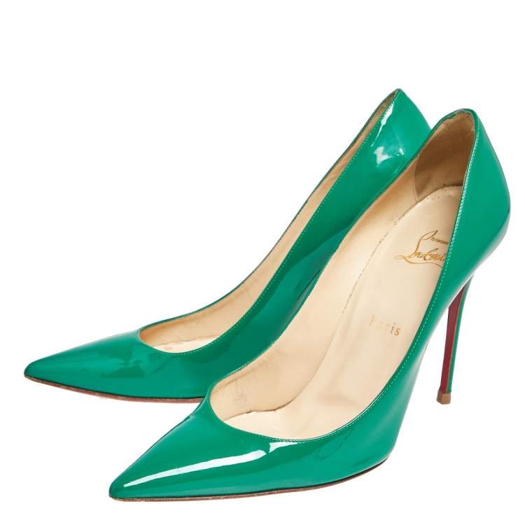 Pre Owned Christian Louboutin Green Patent Leather Kate Pumps Size 40