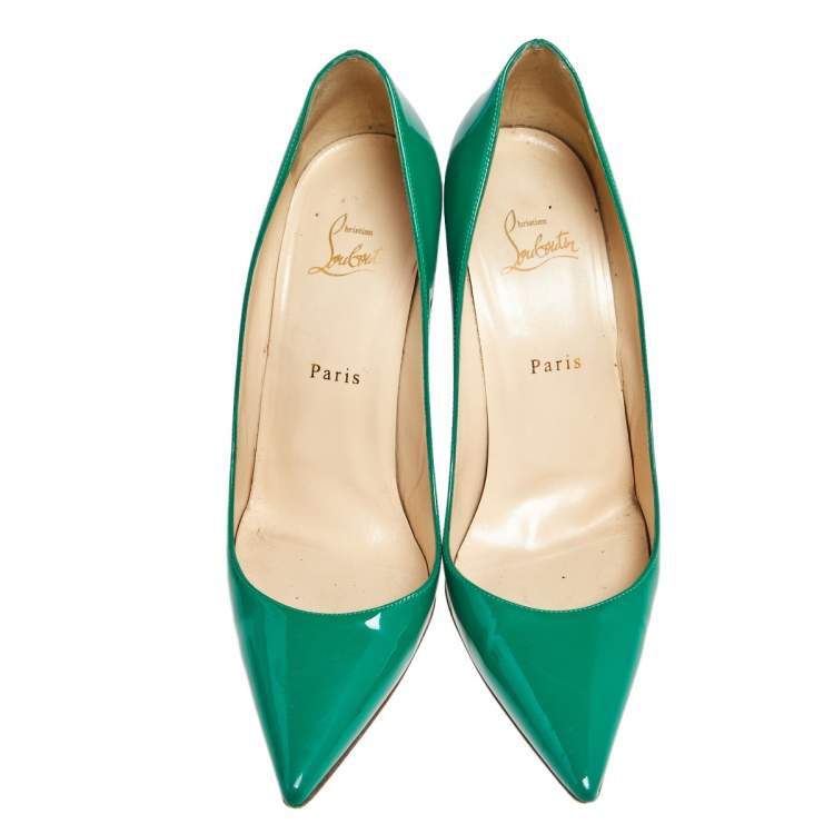 Pre Owned Christian Louboutin Green Patent Leather Kate Pumps Size 40