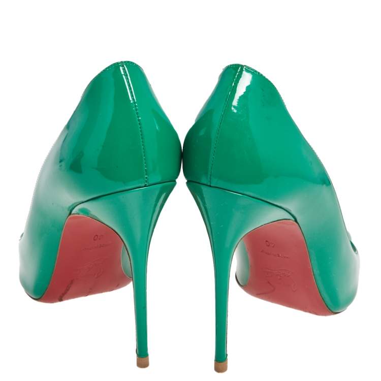 Pre Owned Christian Louboutin Green Patent Leather Kate Pumps Size 40