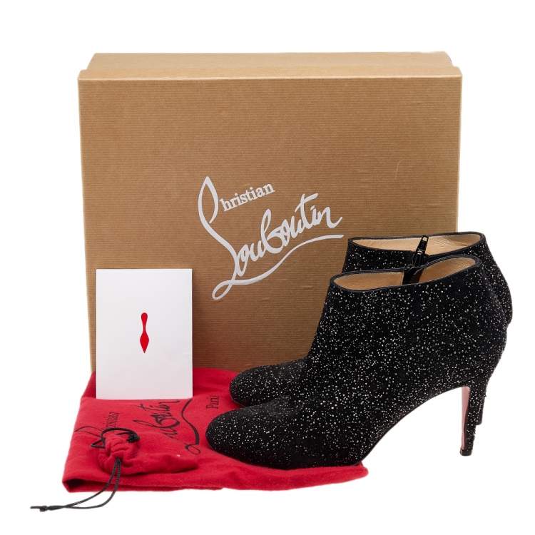 Pre Owned Christian Louboutin Black Suede Belle Crosta Meteor Embellished Ankle Boots Size 40