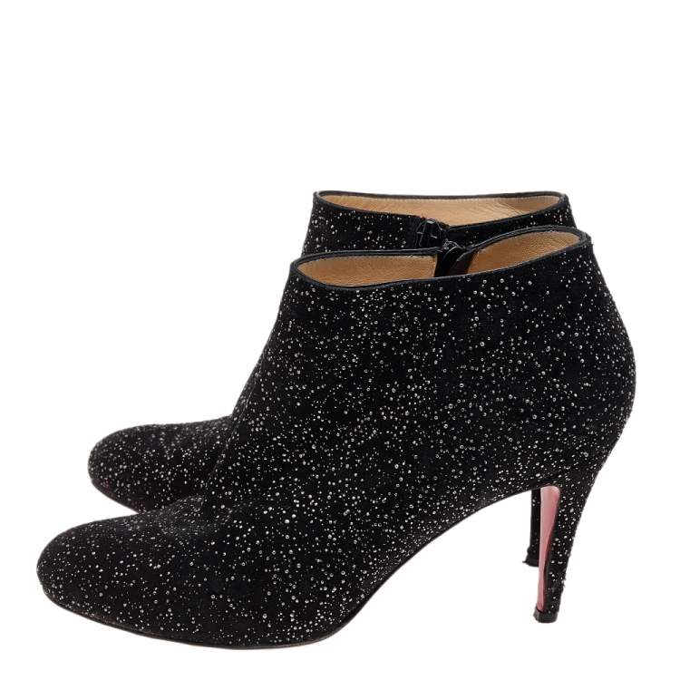 Pre Owned Christian Louboutin Black Suede Belle Crosta Meteor Embellished Ankle Boots Size 40