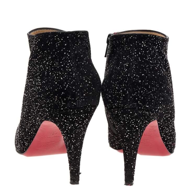 Pre Owned Christian Louboutin Black Suede Belle Crosta Meteor Embellished Ankle Boots Size 40
