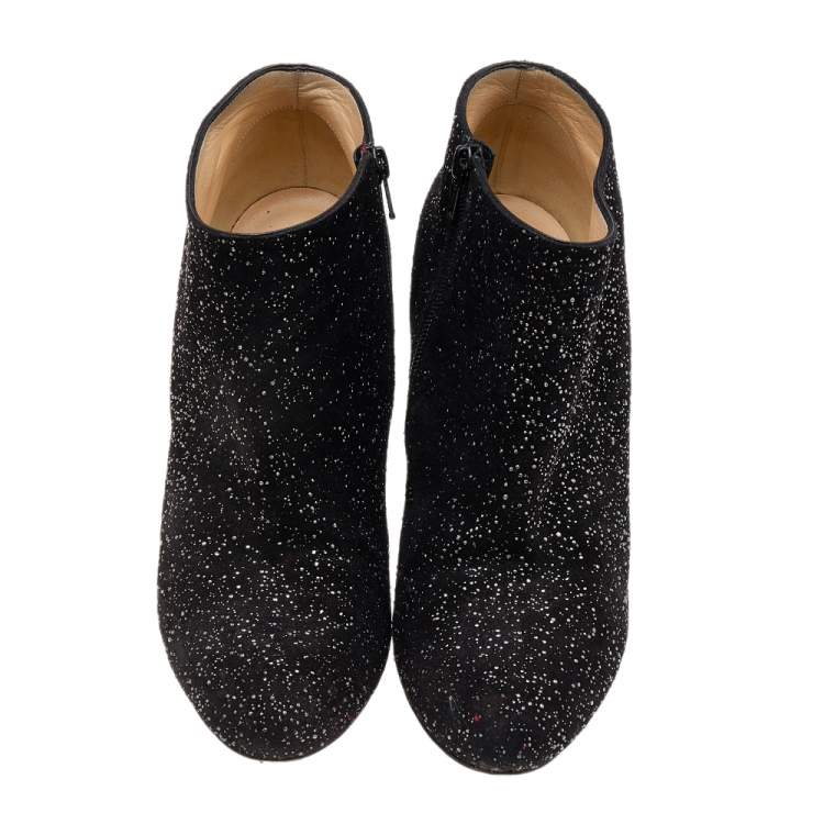 Pre Owned Christian Louboutin Black Suede Belle Crosta Meteor Embellished Ankle Boots Size 40
