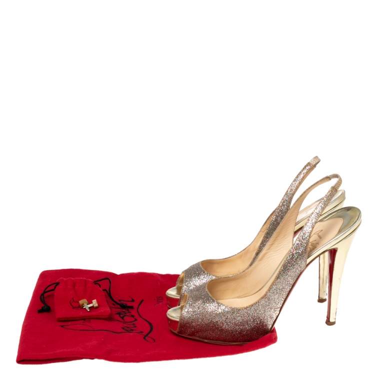 Pre Owned Christian Louboutin Multicolor Glitter Leather No Prive Peep-Toe Slingback Sandals Size 39