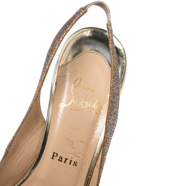 Pre Owned Christian Louboutin Multicolor Glitter Leather No Prive Peep-Toe Slingback Sandals Size 39