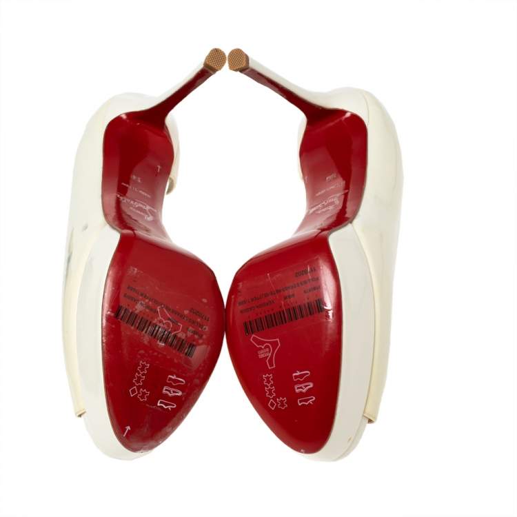 Pre Owned Christian Louboutin Cream Patent Leather D'orsay Peep-Toe Platform Pumps Size 39