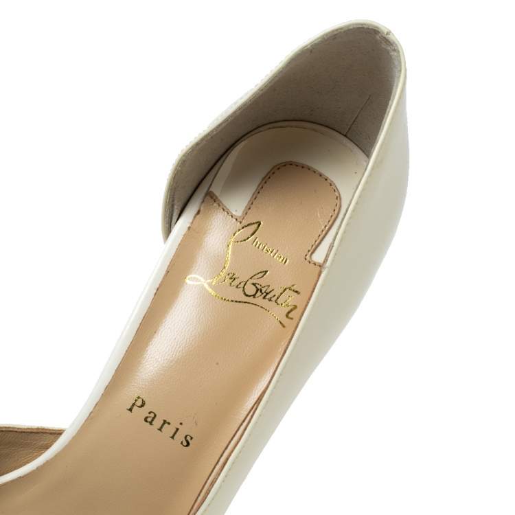 Pre Owned Christian Louboutin Cream Patent Leather D'orsay Peep-Toe Platform Pumps Size 39