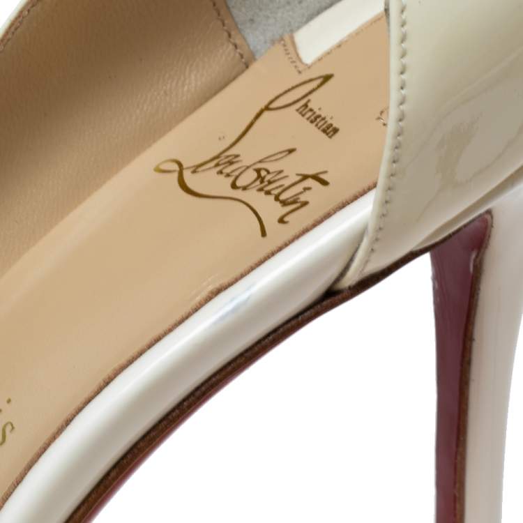 Pre Owned Christian Louboutin Cream Patent Leather D'orsay Peep-Toe Platform Pumps Size 39